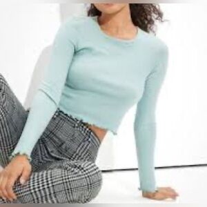 American Eagle Outfitters Ribbed Knit Top in Light Green